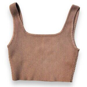 Pre-Loved Aritzia Babaton Sculpt Knit Scoopneck Cropped Tank in Taupe - Size L